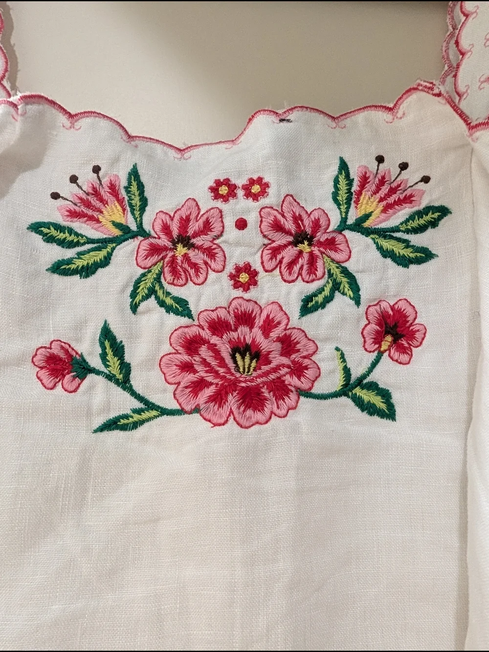 J.Crew Linen White Floral Embroidered Button-down with Pink And Green Accents